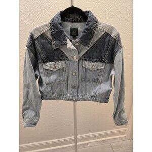 ​Wild Fable S Patchwork Denim Jacket Cropped Two-Tone Light Dark Wash Y2K